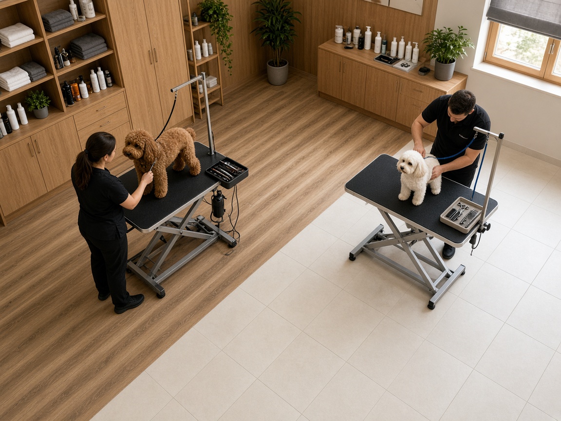 Overview of the Clewiston salon floor and waiting bench
